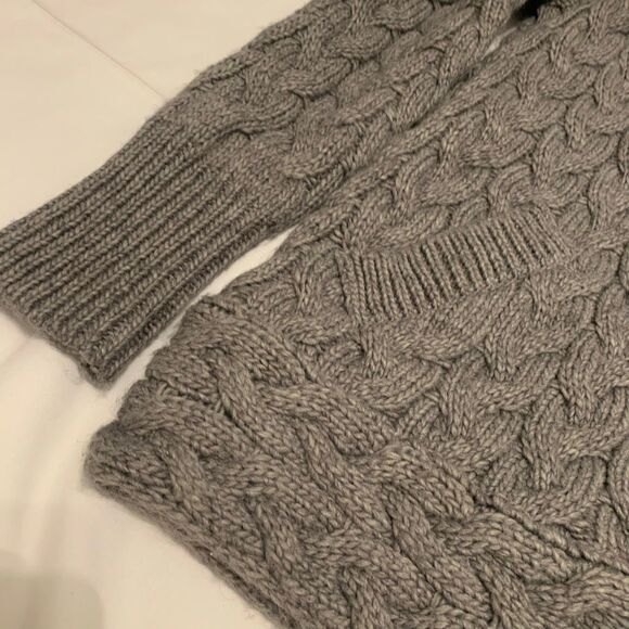 ZARA Chunky fisherman cable knit collared sweater cardigan wool pocket gray Sz S - Picture 7 of 8